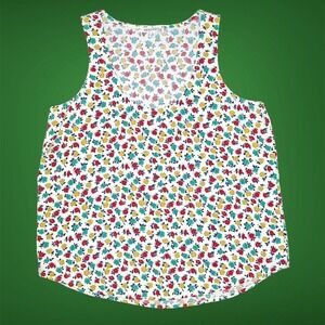 J.Crew Mercantile Women White Floral Sleeveless Blouse Medium Viscose Soft Cute